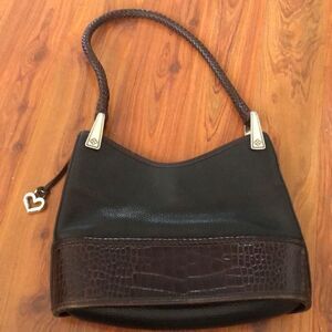 Brighton Pebbled leather handbag with heart detail brown black